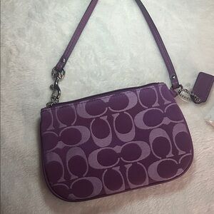 Coach Purple Signature Jacquard Wristlet with Strap